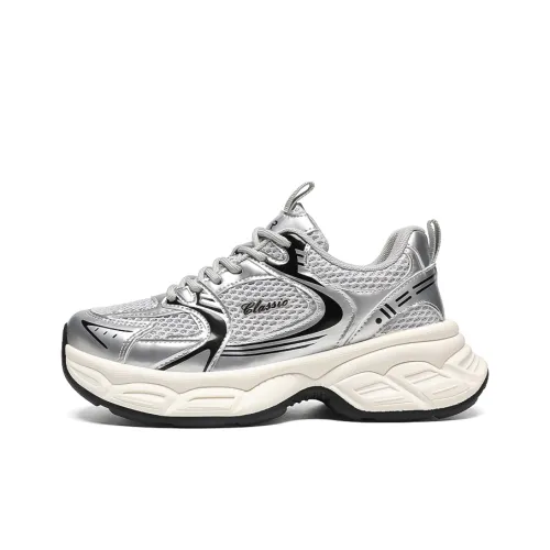 ZHR Seeking Амортизация Устойчивость к истиранию Дышащий Покрытие Низкий Топ Толстая подошва Кроссовки Женские Серебряный