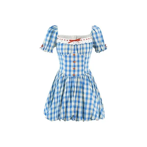 SEAR OFFICIAL Синий Женские Короткие Платья с Длинными Рукавами