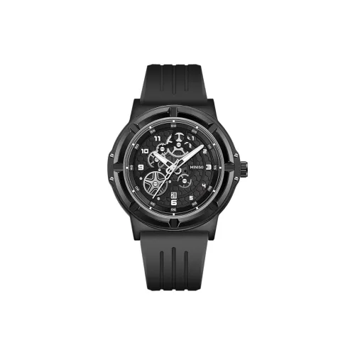 Miniso Черный Warrior Кварцевый Механизм Резиновый Ремешок Часы Мужские Часы Черный Циферблат