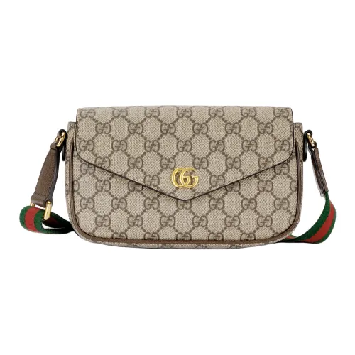 GUCCI Ophidia Холст и Кожа Сумка через плечо Мини Женская Коричневая
