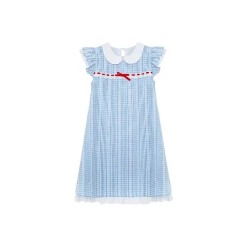 XIAOJUCHUANLI Синяя клетка Женские Короткие Платья с Рукавами