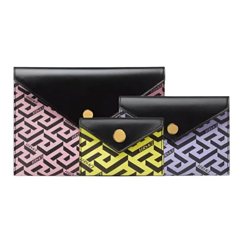 VERSACE La Greca Покрытие Холст Набор Конверт Сумка Клатч Средний Женский Розовый