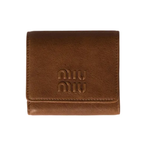 MIU MIU Кожа Кошелек Маленький Унисекс Коричневый