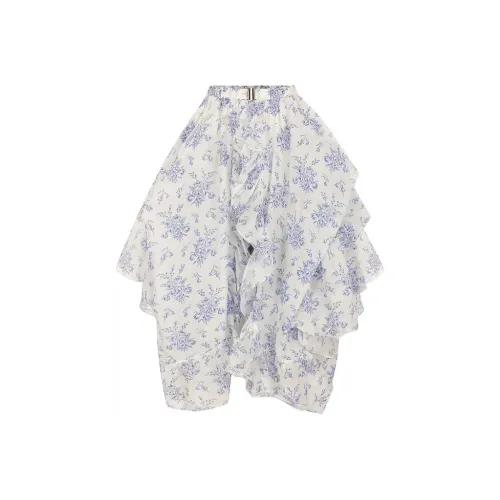 Selkie Коллекция SS23 Повседневный Длинный Юбка Женская Белая Основа с Синим Ландышем и Принт