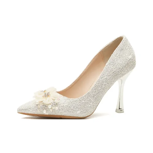 Meiretu Квадратный каблук Высокие каблуки Женские Серебряные