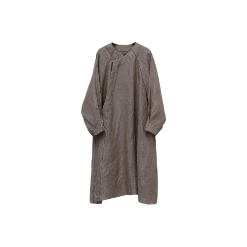 PENGTAI Linen Fabric Женские Длинные Рукава Платья