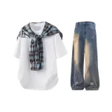 Белый + Винтажный синий