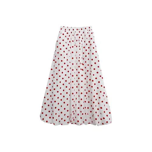 KYKW Красный гороховый узор юбка женские повседневные длинные юбки