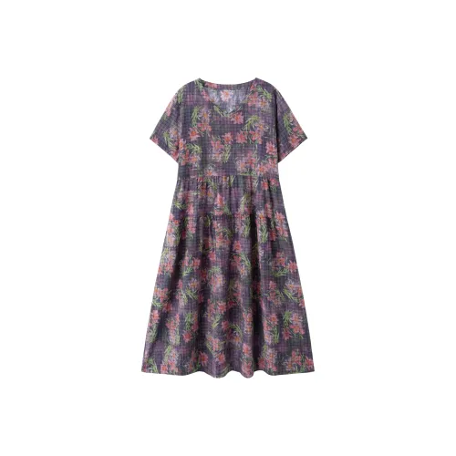 X MOOM Фиолетовый Женские Короткие Платья с Рукавами