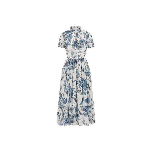DIOR Белый/Розовый Полночный синий Женские Короткие Платья с Рукавами