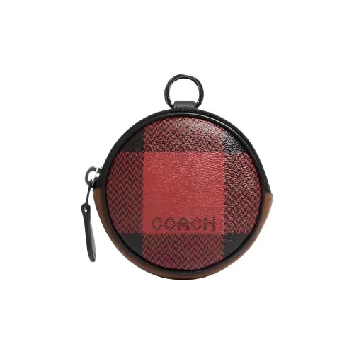 COACH Покрытый холст с гладкой телячьей кожей кошелек для монет мини унисекс черный красный коричневый