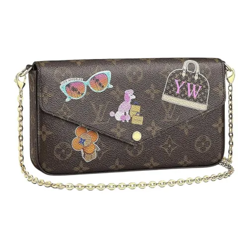 LOUIS VUITTON Pochette Félicie Покрытый холст с кожаными вставками Сумка через плечо Женская Коричневый