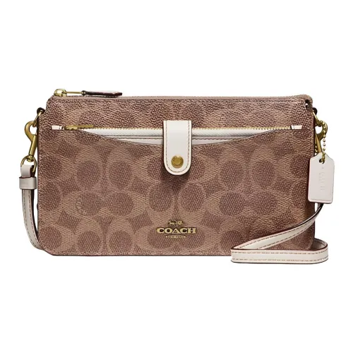 COACH NOA POP Up Покрытый холст с кожаными вставками Сумка через плечо Маленькая Женская Хаки