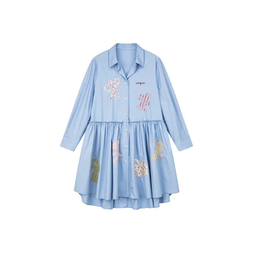 UOOYAA Синий Женские Длинные Платья с Рукавами