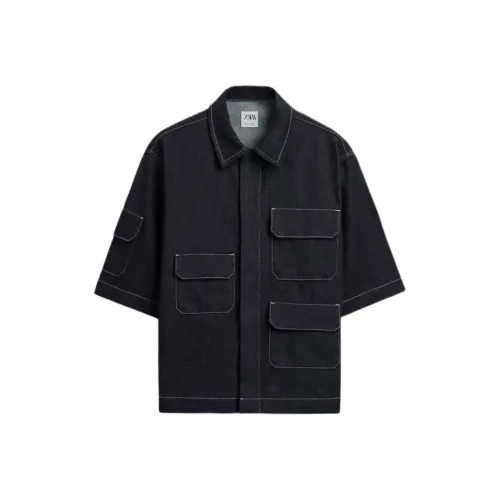 ZARA Морской синий Мужские рубашки