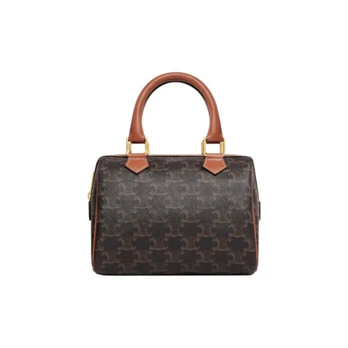 CELINE Triomphe Холст и Кожа Бостон Сумка Сумка через плечо Сумка Маленькая Женская Коричневая