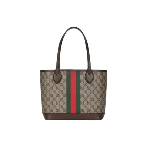 GUCCI Ophidia Холст и Кожа Тоут Сумка Сумка для покупок Сумка Маленькая Женская Коричневая и Эбеновая