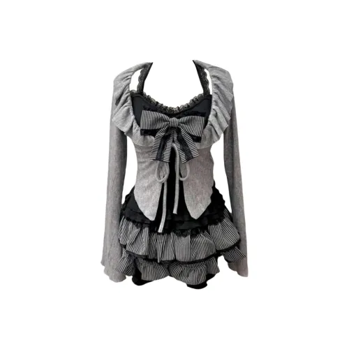 ZWTX STUDIO Серый кардиган + Черные Straps + Черная юбка Женские комплекты с юбкой