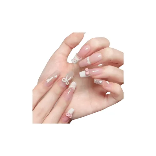 YOUYUYAN Милый Девичий Сердце False Nail Розовый Бант Юбка Edge Маникюр Трапеции Телесный Jump Цвет Coquette