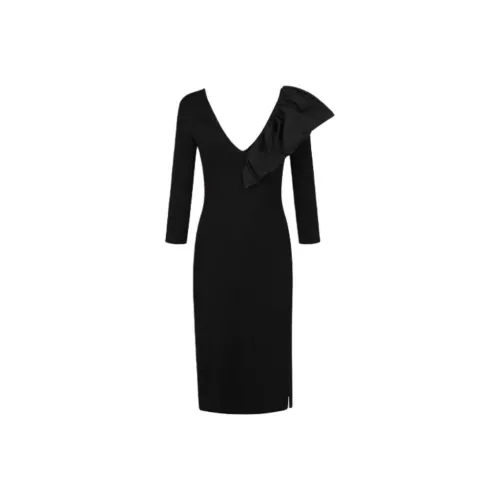 Givenchy Черное Женское Длинное Платье с Рукавами