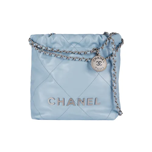 CHANEL 22Bag Яркий Телячья кожа Ведрообразная Сумка Сумка через плечо Мини Женская Кремово-голубая Детская Синий