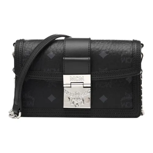 MCM Tracy Visetos Покрытый холст Кожа Сумка через плечо Мини Женская Черная