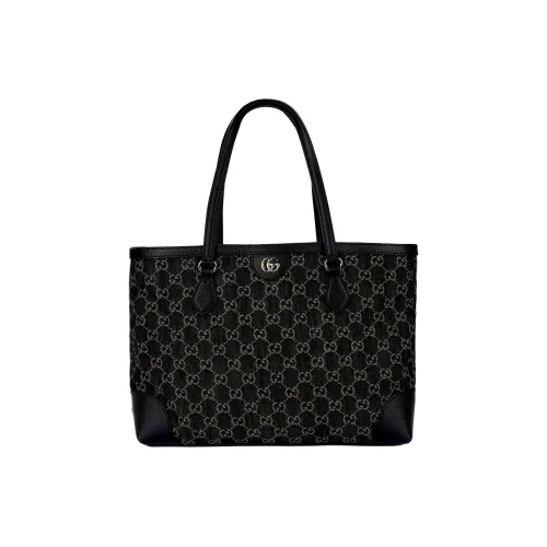 GUCCI Ophidia Деним с кожаными вставками Тоут Сумка Сумка для покупок Сумка на плечо Сумка среднего размера Женская Черная и Айвори Белая