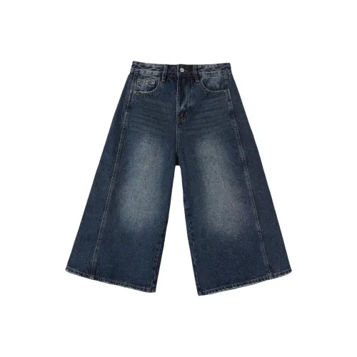 SHIJI SKLL J10 Темный индиго Синий Штаны капри Женские Джинсовые шорты