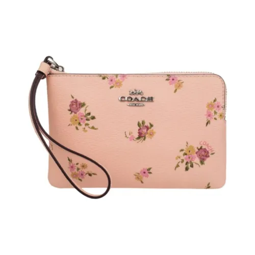 COACH Corner Zip Кожа Кошелек Мелочь Кошелек Картхолдер Запястье Сумка Женские Абрикос