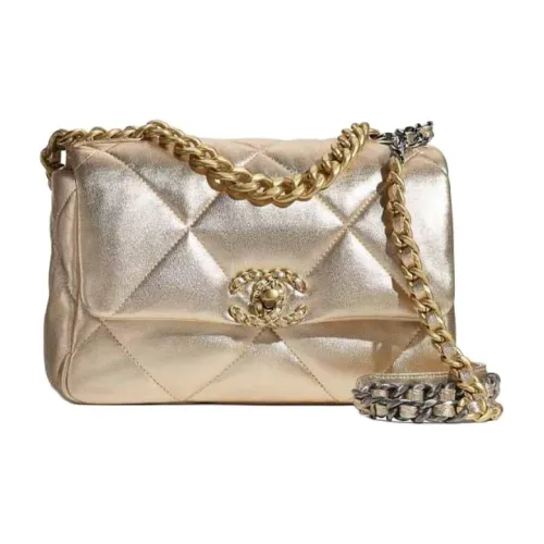 CHANEL 19Bag Металл Овечья шкура Сумка через плечо Маленькая Женская Золотая