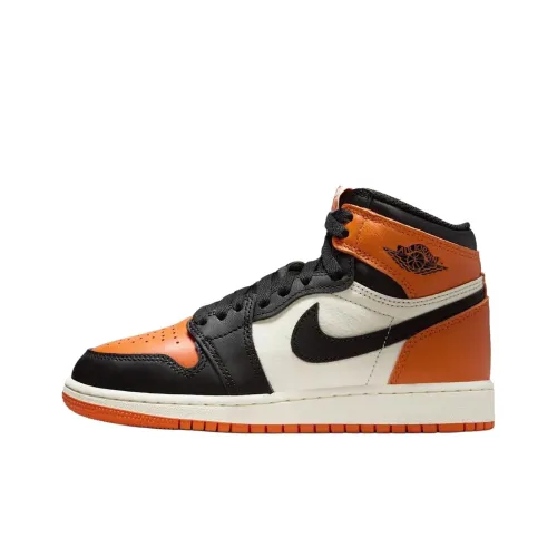 Jordan Air Jordan 1 Детские баскетбольные кроссовки Высокий верх Черный/Белый/Оранжевый Для школьников