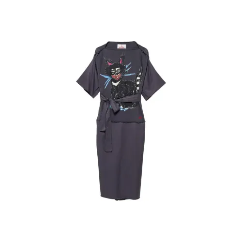 Vivienne Westwood Серые Женские Короткие Платья с Рукавами