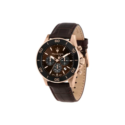 Maserati COMPETIZIONE Collection Мужские часы Кварцевый механизм Естественная кожа Ремешок 43 мм Кофейный циферблат Часы Мужские