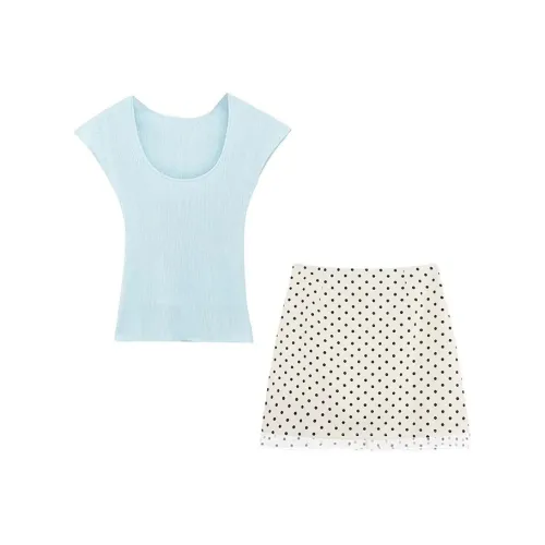 MARIE·COCO Синий топ + Гороховый узор Юбка Женские Комплекты с юбкой