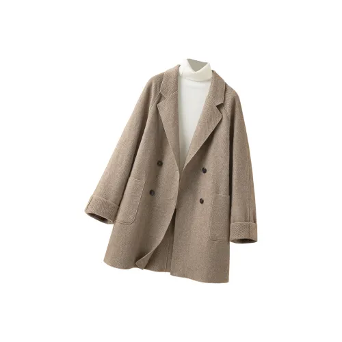 Cypress House Светлый кофейный узор "елочка" Женское пальто