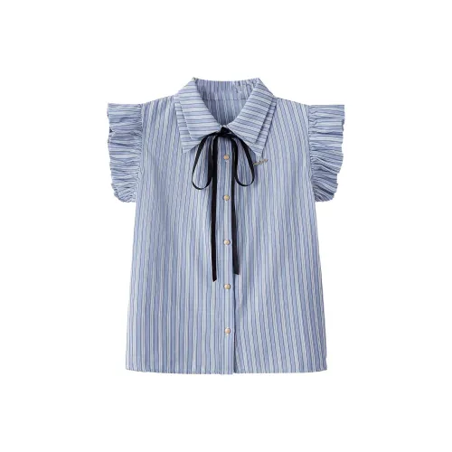 PAIN OR PLEASURE Полосатая Короткая Рубашка с Рукавами Женские Рубашки