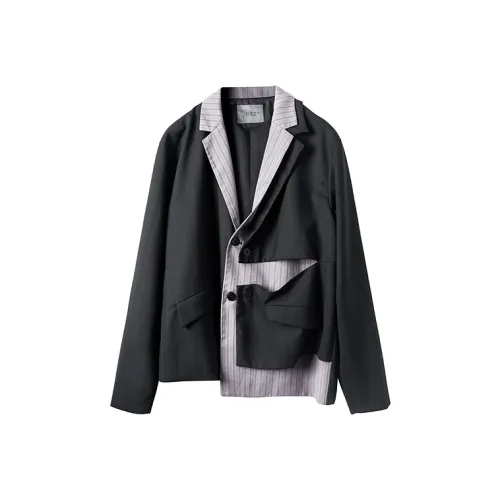 HUANXIANGZHE Асимметричный Цветовой блок Длинный Рукав Бизнес Костюм Куртка Женская Черная