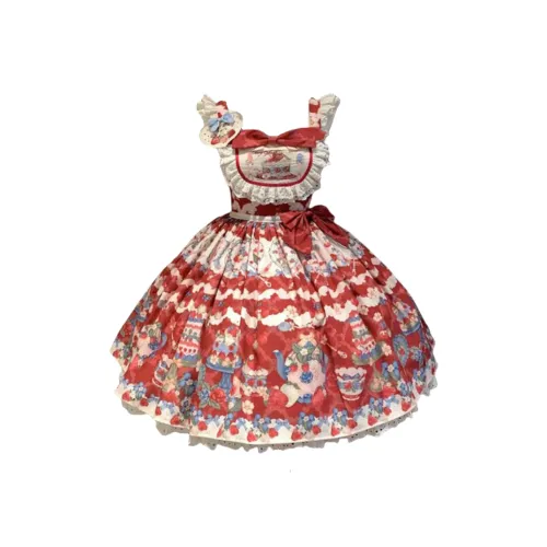 WLEQK Клубничный TATA JSK Платье + Мелкий предмет Сердце Клубничный Женские Лолита Платья