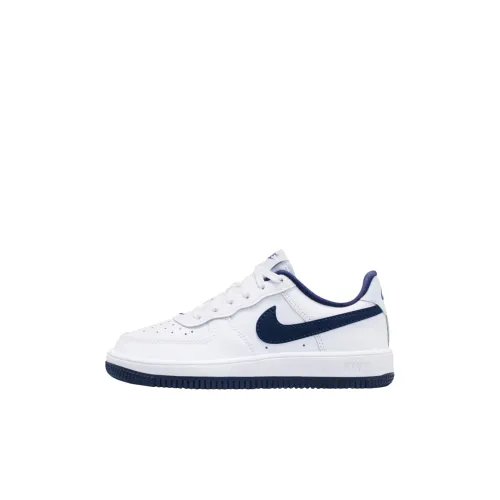 Nike Air FORCE 1 Детские Скейтбординги Низкий Топ Белый/Football Серый/Полночь Морской Синий Для Детей дошкольного возраста