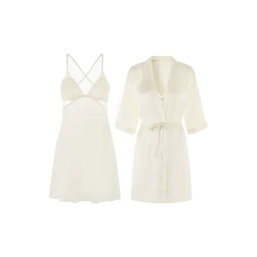 MEIJIAO Ночная рубашка + Шампанский белый Женские пижамные комплекты с халатом для сна