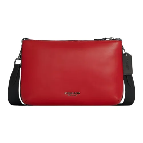 COACH Everett Кожа с Цветом Холст Ткань Сумка через плечо Большая Мужская Темно-Коричневый и Красный