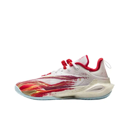 LINING YOUNG Баскетбольные кроссовки для детей, низкий топ, стандартный белый/Glory красный, школьный возраст