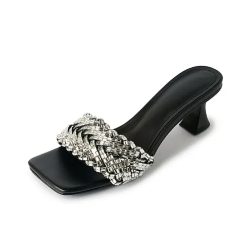 QUICHESHOES Кожаный пэчворк Тихий слайд Женские Черный