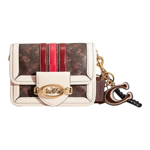 COACH Hero Покрытие Canvas с утонченной телячьей кожей Сумка через плечо Маленькая Женская Коричневый и Белый