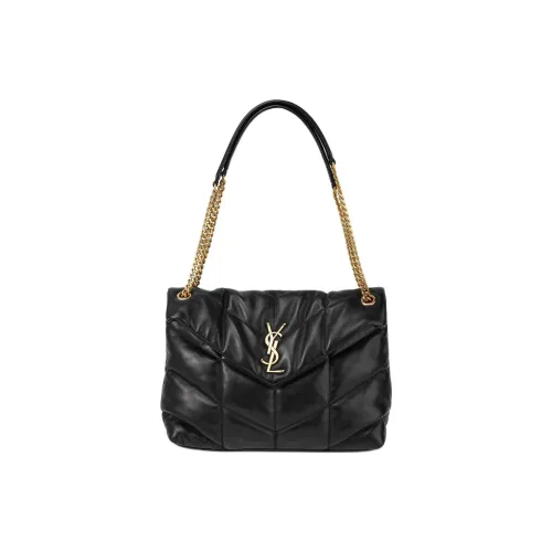 SAINT LAURENT LOULOUPUFFER Овчина Облачная Сумка Сумка через плечо Средняя Женская Черная