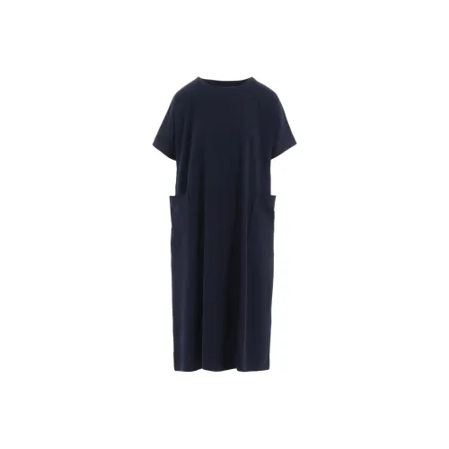 Yohji Yamamoto Морской синий Женские Короткие Платья с Короткими Рукавами