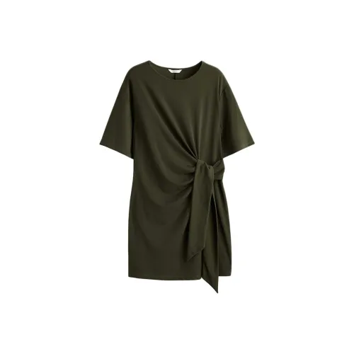 H&M Темно-зеленый Женские Платья с Коротким Рукавом