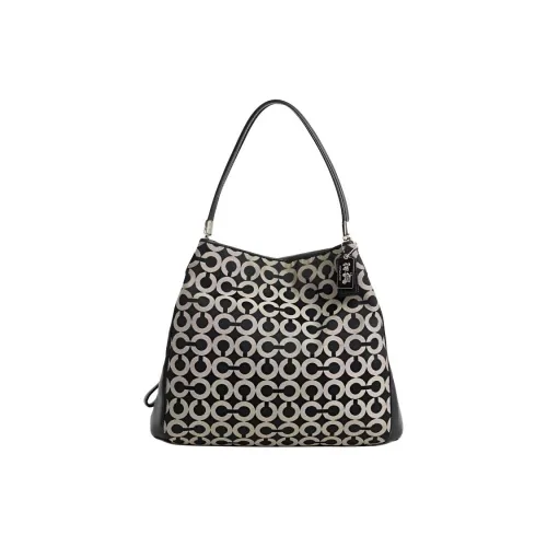 COACH Phoebe Ткань Сумка через плечо Большая Женская Черная и Белая