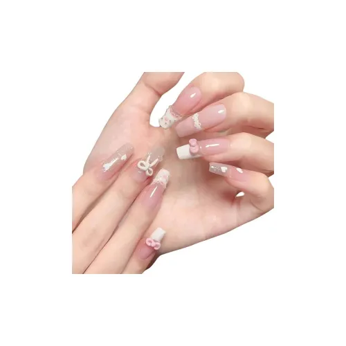 OUYUJI False Nail Овал Квадрат MID Длина Кожа Smudge Стразы Украшенный