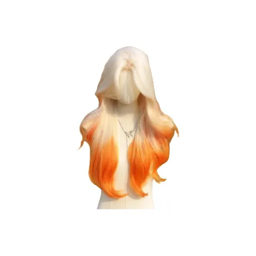 Gentle Welcome Перука Женская Белая Золотой Градиент Оранжевый CENTER Часть Большая Волна Натуральный Длинный Вавл Полная Перука для Головы